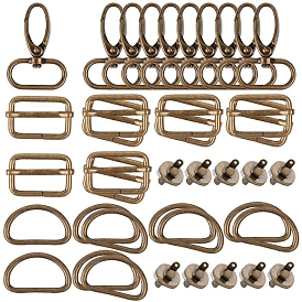 60Pcs Alloy Swivel Clasp & D-Ring & Tri-Glide Adjuster Buckles & Magnetic Snap Closure Set, for Purse Making