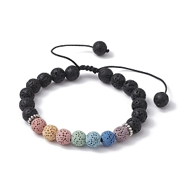 Dyed Natural Lava Rock Round Braided Bead Bracelets, Adjustable Bracelet