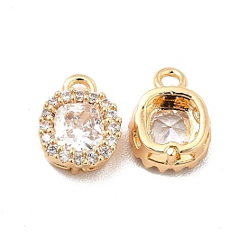 Brass Clear Cubic Zirconia Charms, Oval Charm, Real 18K Gold Plated