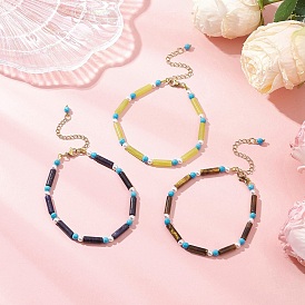 3Pcs Natural Lemon Jade & Tiger Eye & Lapis Lazuli & & Synthetic Turquoise Beaded Bracelets for Women, Column