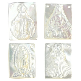 4шт 4 стили подвески из натуральной белой ракушки, религия, прямоугольник с Девой Марией