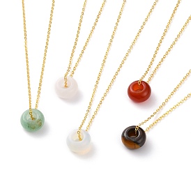 Rondelle Gemstone Pendant Necklaces, with Brass Cable Chains, Golden