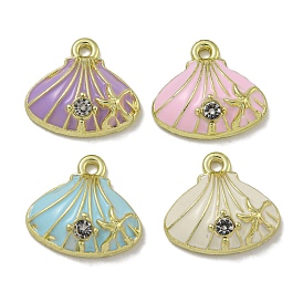 Rack Plating Alloy Enamel Charms, with Rhinestone, Lead Free & Cadmium Free & Nickel Free, Shell with Starfish Charm, Golden