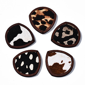 Colgantes de piel de vacuno ecológicos, con madera teñida, lágrima con estampado de leopardo