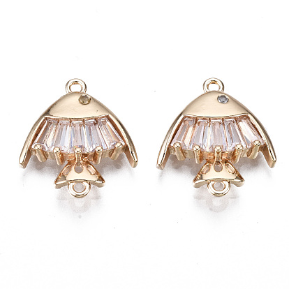 Brass Micro Pave Clear Cubic Zirconia Links Connectors, Long-Lasting Plated, Cadmium Free & Lead Free, Fish