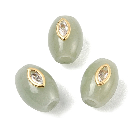 Натуральные зеленые бочкообразные бусины из авантюрина, бусины с большим отверстием, с латунным декором в виде глаз из прозрачных кубических цирконий, инкрустированным прозрачными кристаллами циркония., золотые