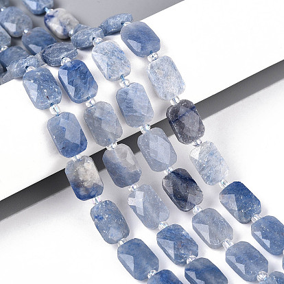 Нити бусин из натурального синего авантюрина (окрашенного и нагретого), прямоугольные, граненые, с бисером