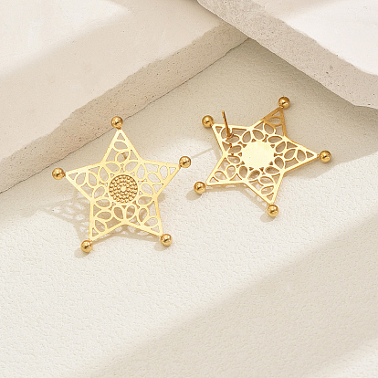 Полые серьги-гвоздики из нержавеющей стали в форме звезды