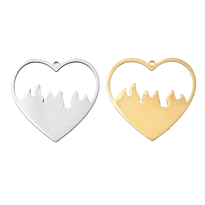 304 Stainless Steel Pendants, Heart with Flame Charms