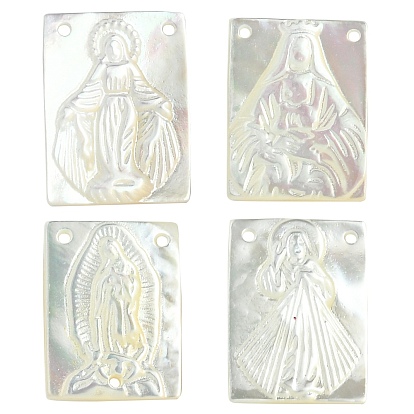 4шт 4 стили подвески из натуральной белой ракушки, религия, прямоугольник с Девой Марией