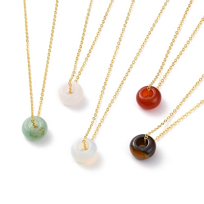 Rondelle Gemstone Pendant Necklaces, with Brass Cable Chains, Golden