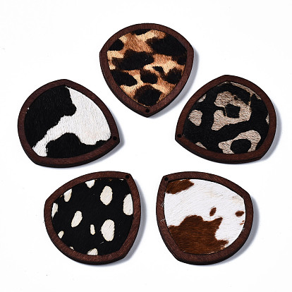 Colgantes de piel de vacuno ecológicos, con madera teñida, lágrima con estampado de leopardo