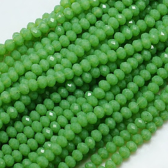 Nachahmung Jade Glas Rondelle Perlen Stränge, facettiert, 4x3 mm, Bohrung: 1 mm, ca. 139 Stk. / Strang, 15.7 Zoll