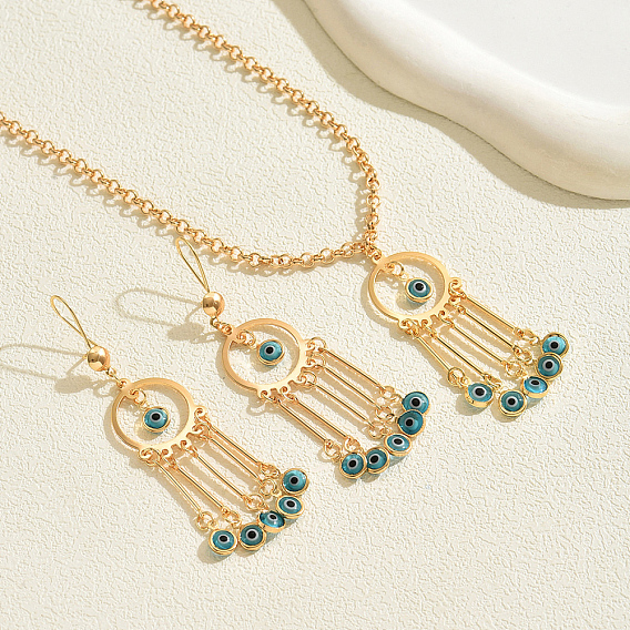 Комплекты ожерелий и серег с кисточками от сглаза из богемной винтажной железной смолы для женщин