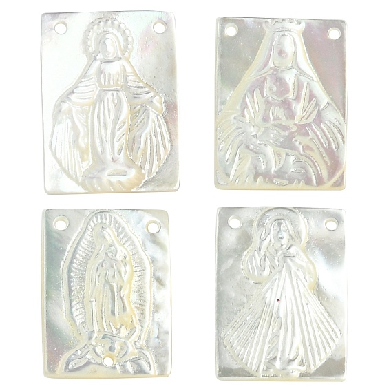 4шт 4 стили подвески из натуральной белой ракушки, религия, прямоугольник с Девой Марией