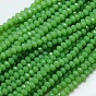 Nachahmung Jade Glas Rondelle Perlen Stränge, facettiert, 4x3 mm, Bohrung: 1 mm, ca. 139 Stk. / Strang, 15.7 Zoll