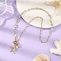 Ocean Brass Starfish Pendant Natural Larimar Beaded Chain Necklaces with OT Clasps