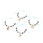 Ocean Theme Adjustable Nylon Thread Braided Bead Bracelets, with Brass Pendants, Natural Shell Beads, Glass Beads and Brass Rhinestone Spacer Beads, Mixed Shapes, Golden