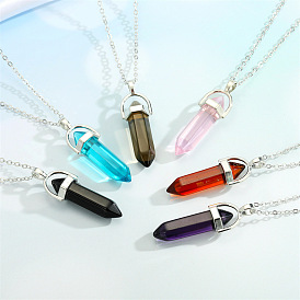 Hexagonal Crystal Bullet Necklace with Geometric Lock Chain - Fashionable and Unique!