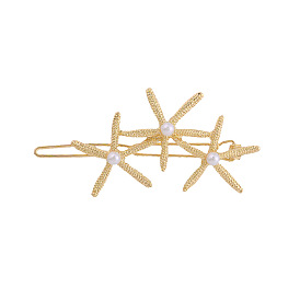 Pince à cheveux en alliage d'étoile de mer et de perles - épingle à cheveux minimaliste de la série océan pour femmes.