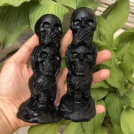 Natural Tourmaline Carved Skull Figurines, for Home Office Desktop Decoration