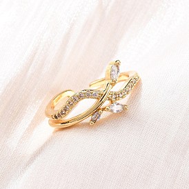 Латунные кольца-манжеты с микропаве и прозрачным цирконием для женщин, стойки покрытие, без кадмия и без свинца, прочное покрытие