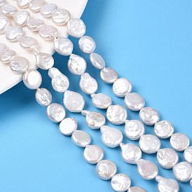 Natural Keshi Pearl Beads Strands, Cultured Freshwater Pearl, Baroque Pearls, Flat Round