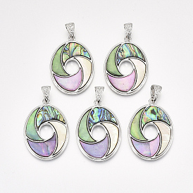 Подвески из раковины, с выводами из сплава и смоляным дном, овальные с вихревыми, платина