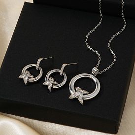 Комплекты из латунных подвесок и серег-гвоздиков с микропаве из прозрачных кубических цирконий для женщин, кольцо с буквой x