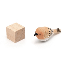 Wooden Cute Bird Carving Ornaments, with Cube, for Desktop Display Decoration
