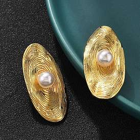Овальные серьги-гвоздики из латунного АБС-пластика с имитацией жемчуга, долговечный, без свинца и без кадмия