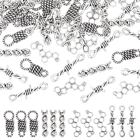 80Ppcs 4 Style  Tibetan Style Alloy Links connectors, Cadmium Free & Lead Free, Atom & String & Knot & Honeycomb