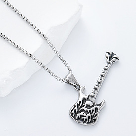 Винтажные кулоны из нержавеющей стали в виде гитары с рисунком пламени для мужчин и женщин.