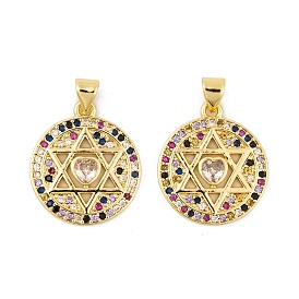Brass Micro Pave Cubic Zirconia Pendants, Real 18K Gold Plated Star of David Charms