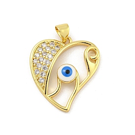 Rack Plating Brass Micro Pave Cubic Zirconia Pendants, with Enamel, Cadmium Free & Lead Free, Long-Lasting Plated, Heart with Evil Eye