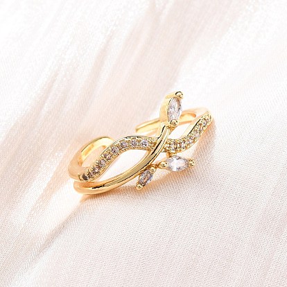 Латунные кольца-манжеты с микропаве и прозрачным цирконием для женщин, стойки покрытие, без кадмия и без свинца, прочное покрытие