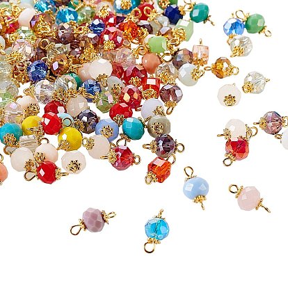 300Pcs 3 Style Faceted Rondelle & Cube Glass Links Connectors, with Golden Plated Alloy and Brass Findings