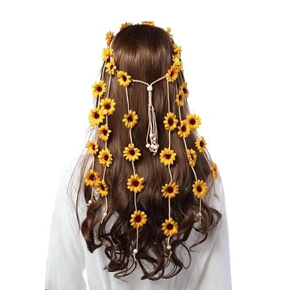 Velvet Headbands Hair Vine, with Wood Beads, Flower, for Women