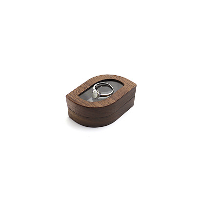 Wood Visible Window Ring Storage Box, Ring Magnetic Gift Case with Velvet Inside, Leaf