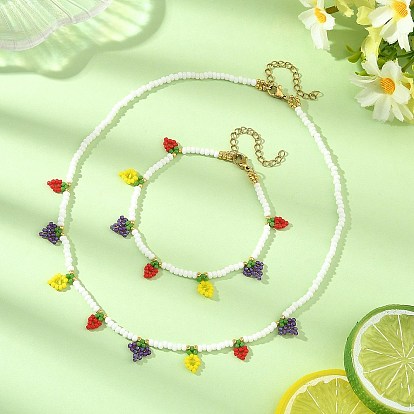 Sets mit Anhängern aus Glasperlen in Form von Früchten (Erdbeere, Zitrone, Traube) – Halsketten & Armbänder