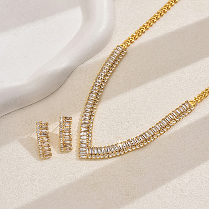 Комплекты серег и ожерелий в форме буквы V с микропаве из латуни и прозрачными кубическими цирконами для женщин