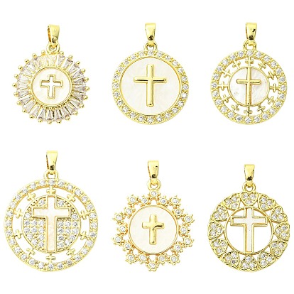 6 шт 6 стили латунные подвески из микропаве с фианитом, крестик