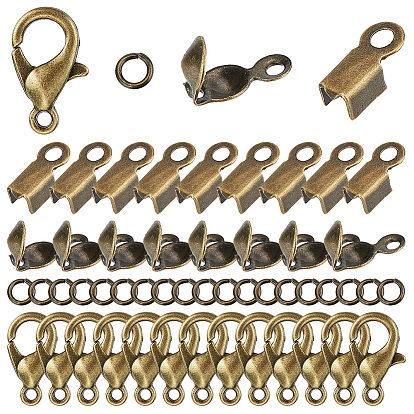 Набор для поиска ювелирных изделий, включая железные складные обжимные концы и наконечники бусин и открытые соединительные кольца, Карабин-лобстер из цинкового сплава