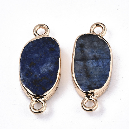 Natural Lapis Lazuli Links Connectors, with Light Gold Tone Iron Loops, Oval