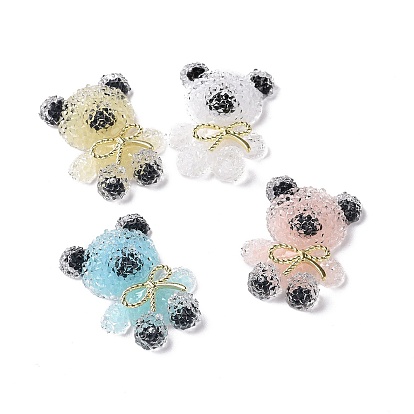 Opaque Resin Cabochons, Bear with Bowknot, for DIY Craft Making