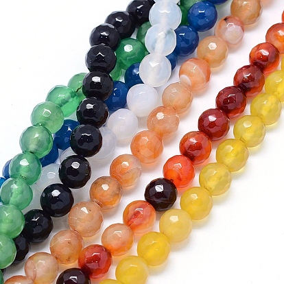 Faceted Natural Agate Beads Strands, Round