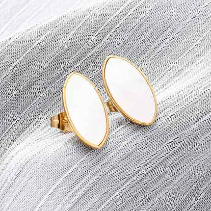 304 серьги-гвоздики из натуральной белой ракушки из нержавеющей стали, овальные, ионное покрытие (ip)