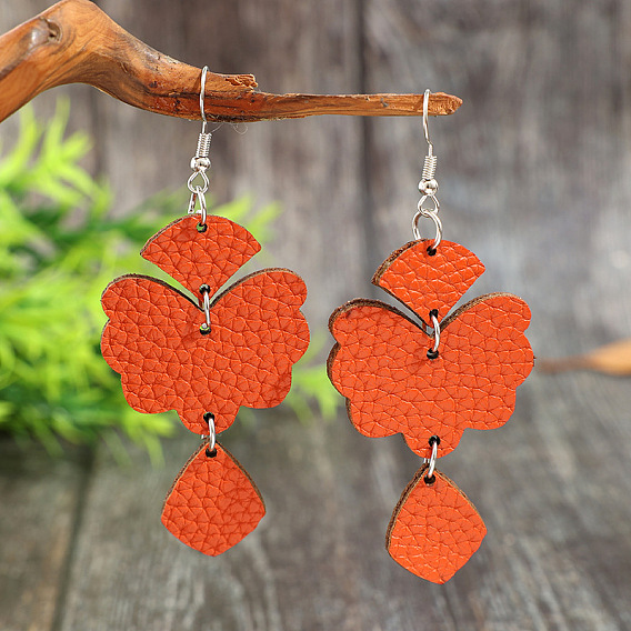 Zinc Alloy & Imitation Leather Dangle Earrings, Flower