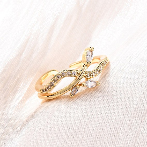 Латунные кольца-манжеты с микропаве и прозрачным цирконием для женщин, стойки покрытие, без кадмия и без свинца, прочное покрытие