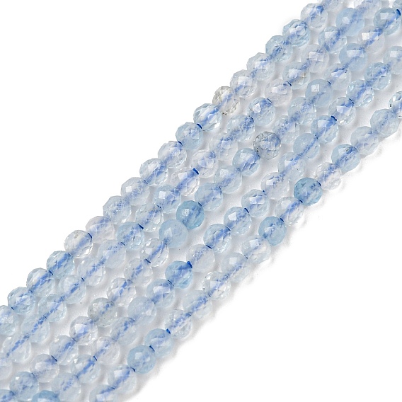 Brins de perles d'aigue-marine naturelle de grade A, facette, ronde